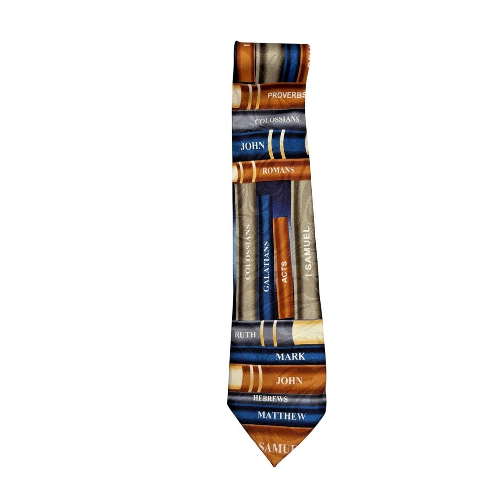 Steven Harris Mens Bible Books Novelty Tie Navy‎ Blue Copper Religious Hand Made